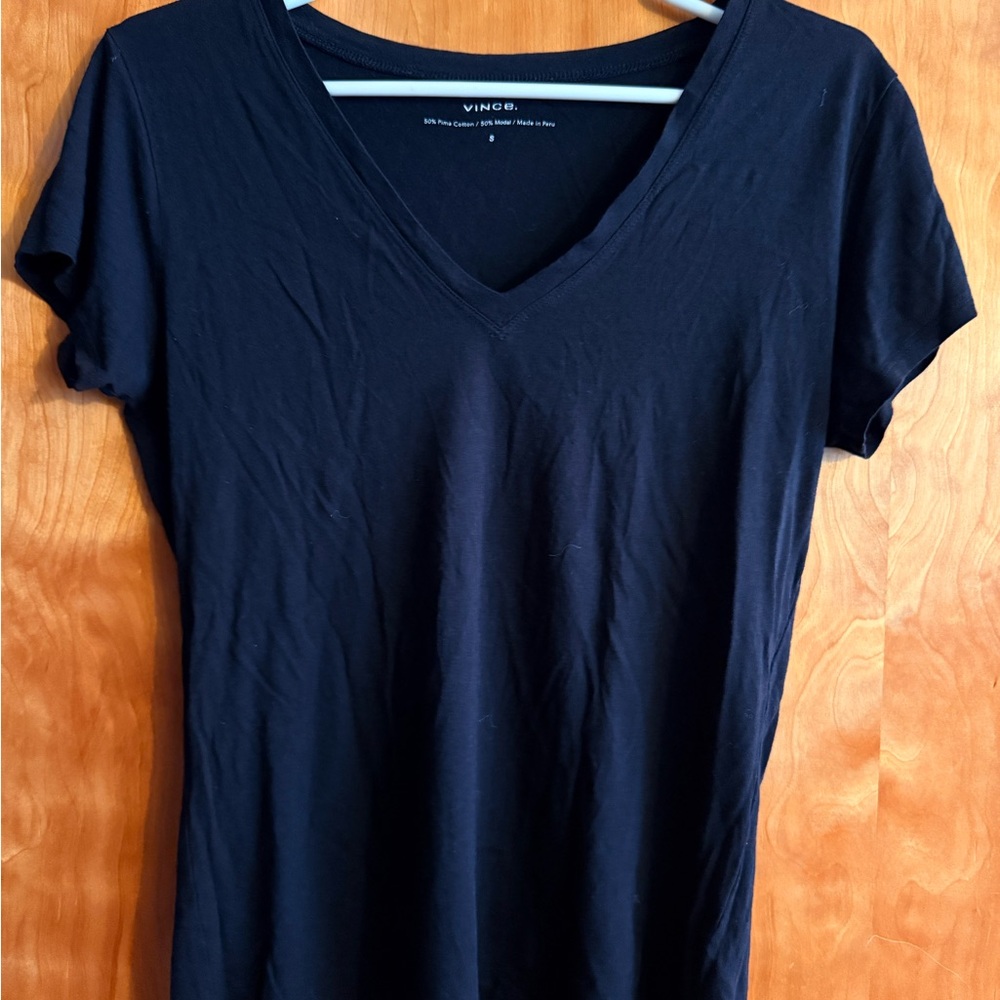 Vince Classic Black Short Sleeve V-Neck Tee